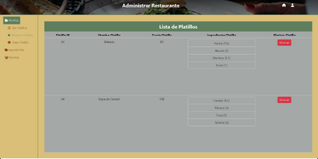 Interfaz del Restaurante